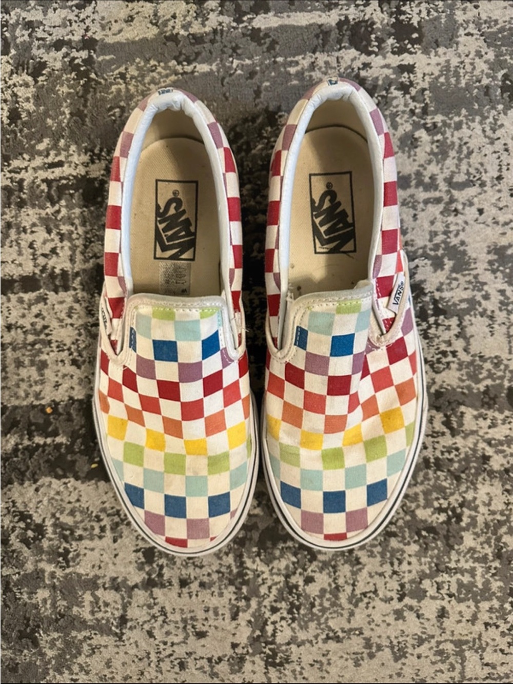 Vans Classic Rainbow Checkerboard Slip On Sneakers Women 6.5 Men 5